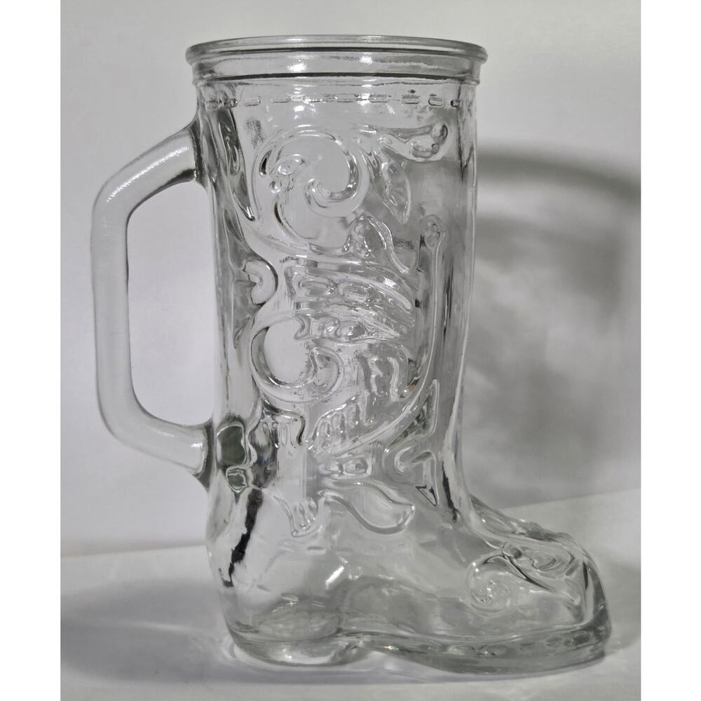 Vintage Clear Glass Cowboy Boot Mug Beer Stein Western Barware Novelty Cup 6" - Picture 6 of 8
